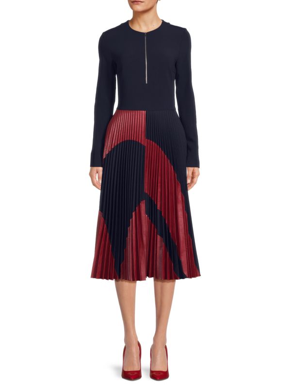 Stella McCartney Lottie Colorblock Pleated Midi Dress